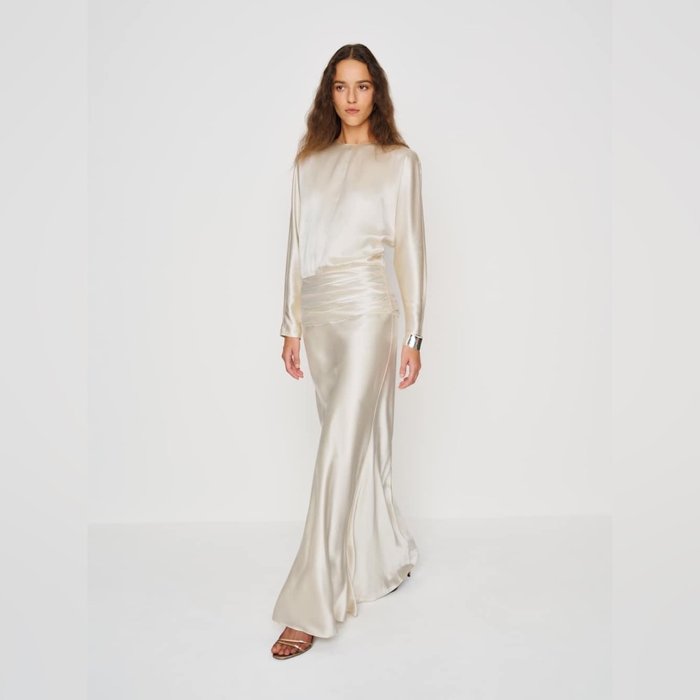 Reformation Esmee Silk Dress Ivory - Picture 4 of 14